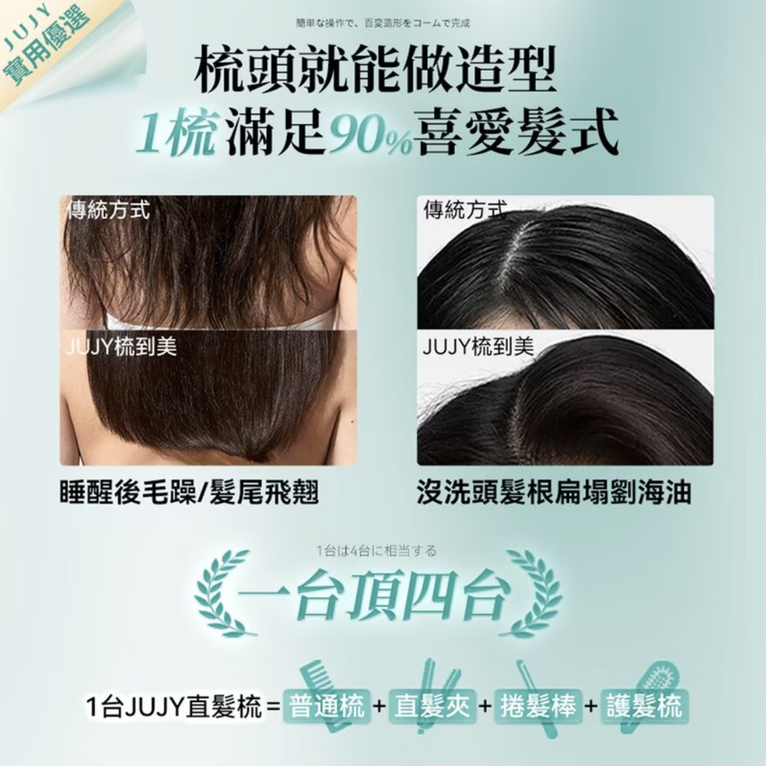 Jujy 紀芝 PlasmaCare 護髮雙效等離子充插兩用速熱防燙百變造型無線直髮梳 (GaN快充版) 【香港行貨】