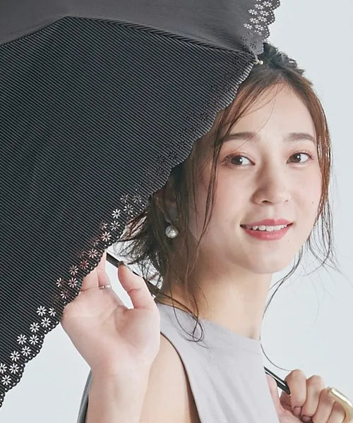 Wpc. Parasol 花邊條紋防UV迷你摺雨傘/縮骨遮 (米黃色)