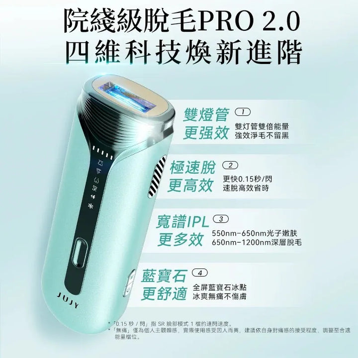 Jujy 紀芝 雙燈管藍寶石冰點極速連閃無痛嫩膚全身家用脫毛儀 PRO 2.0【香港行貨】