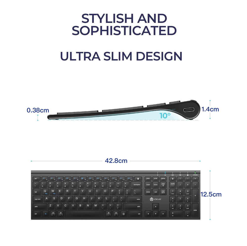 iClever GK20 超薄靜音USB-C+ USB-A雙頭無線全尺寸鍵盤【香港行貨】 - eDigiBuy